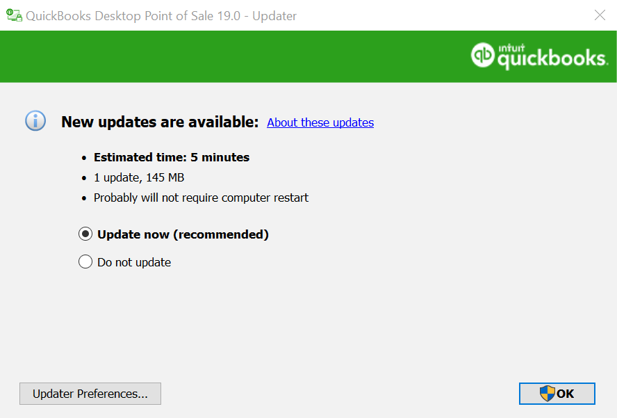 QuickBooks Point of Sale v19 R9 Updater Estimated Time